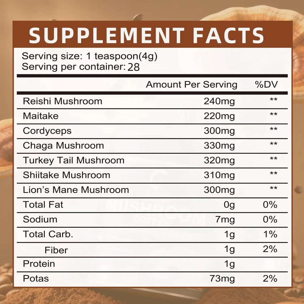 Premium Mushroom Coffee with 7 Superfood Mushrooms - Water Processed Instant Mushroom Coffee - Supports Focus, Energy & Immune Health, Vegan Coffee Instant - 3.98Oz