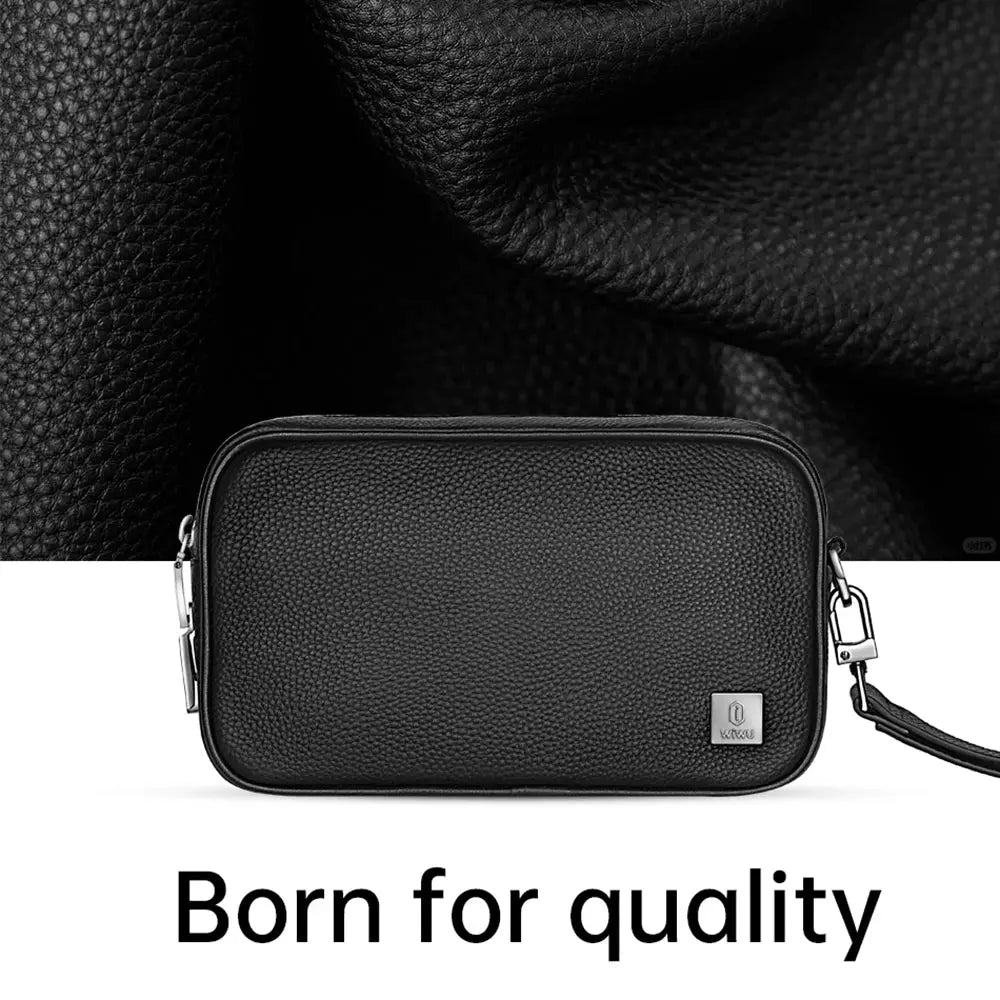 Genuine Leather Fingerprint Lock Pouch Fashion Storage Bag for Iphone Cable Waterproof Organize Bag for Power Bank Gadgets