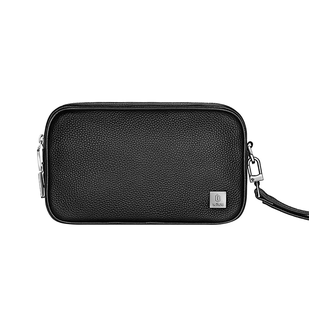 Genuine Leather Fingerprint Lock Pouch Fashion Storage Bag for Iphone Cable Waterproof Organize Bag for Power Bank Gadgets