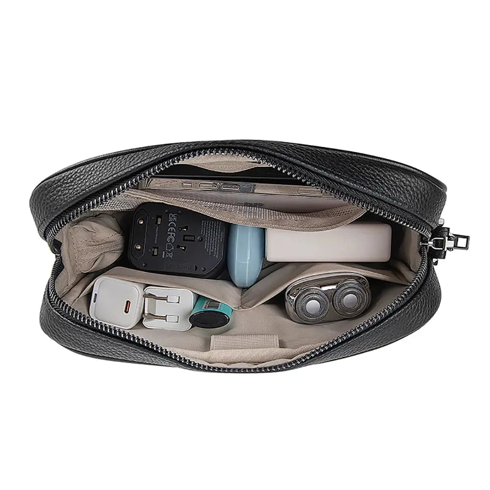 Genuine Leather Fingerprint Lock Pouch Fashion Storage Bag for Iphone Cable Waterproof Organize Bag for Power Bank Gadgets
