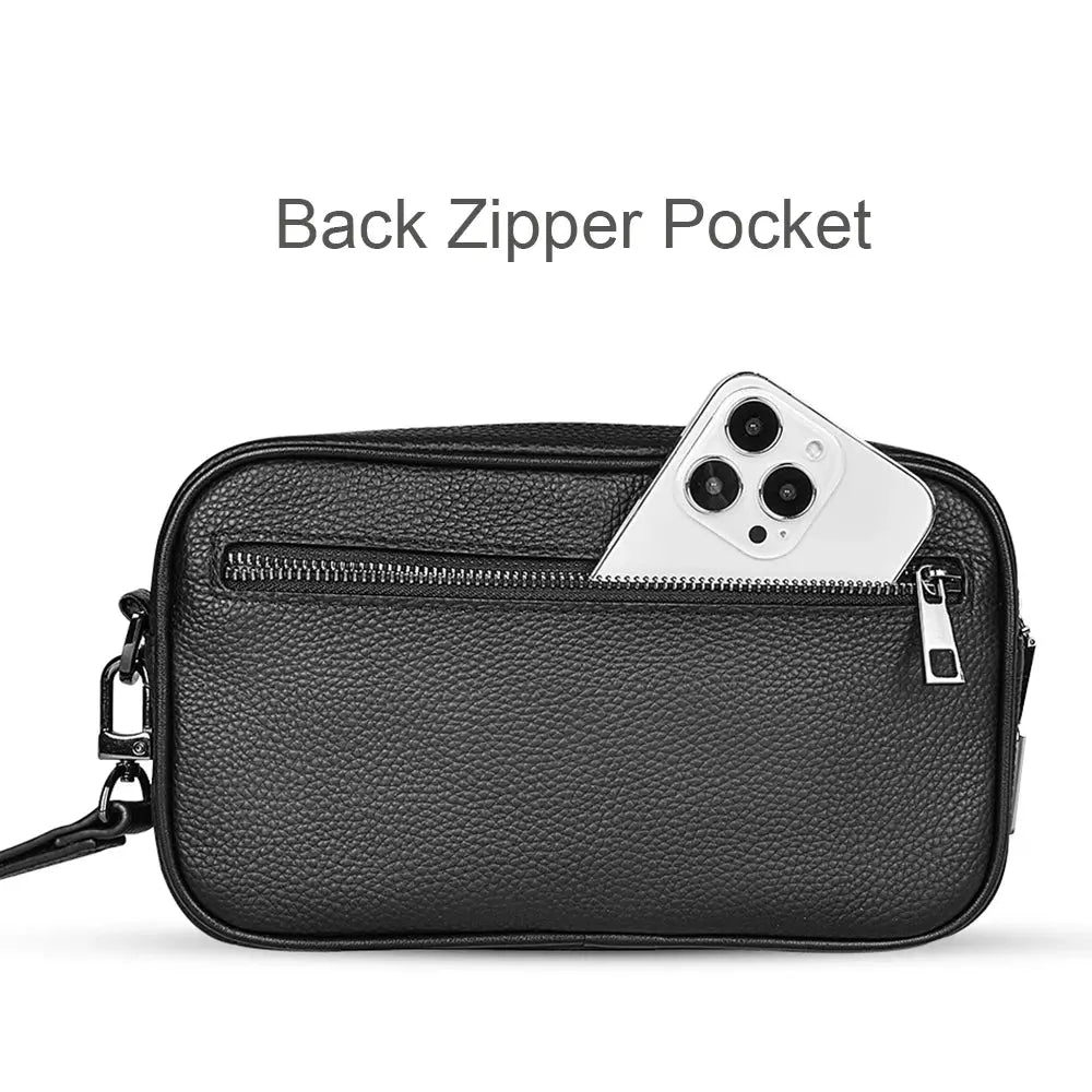 Genuine Leather Fingerprint Lock Pouch Fashion Storage Bag for Iphone Cable Waterproof Organize Bag for Power Bank Gadgets