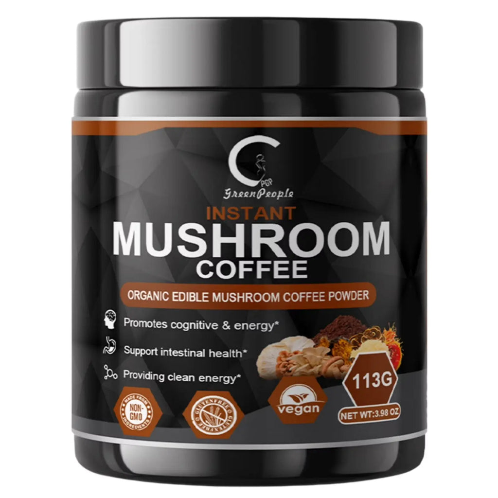 Premium Mushroom Coffee with 7 Superfood Mushrooms - Water Processed Instant Mushroom Coffee - Supports Focus, Energy & Immune Health, Vegan Coffee Instant - 3.98Oz
