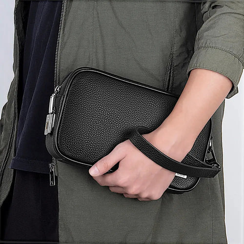 Genuine Leather Fingerprint Lock Pouch Fashion Storage Bag for Iphone Cable Waterproof Organize Bag for Power Bank Gadgets